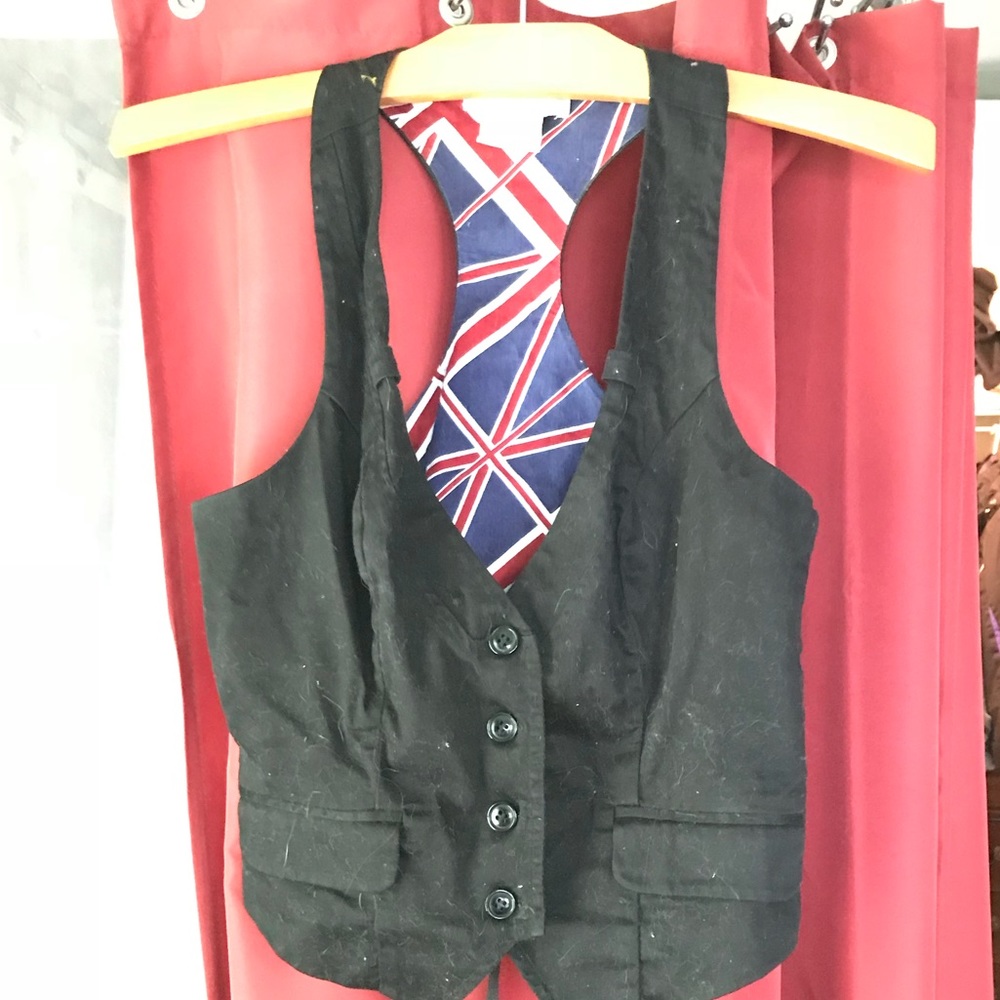 Charlotte Russe Black Vest w/ British Flag inside